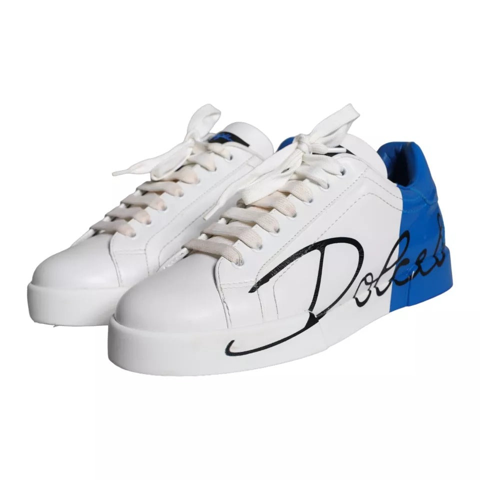 Dolce & Gabbana Weiß Blau Leder Logo Low Top Sneakers Männer Schuhe