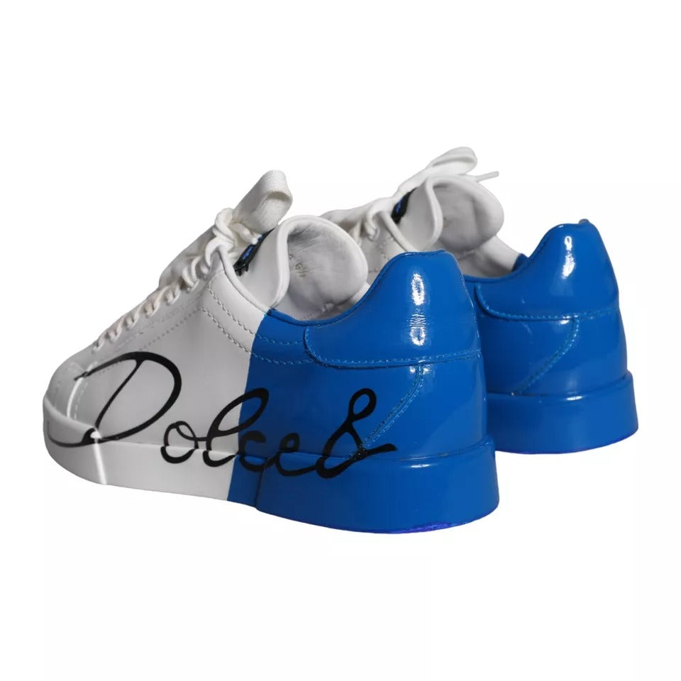 Dolce & Gabbana Weiß Blau Leder Logo Low Top Sneakers Männer Schuhe