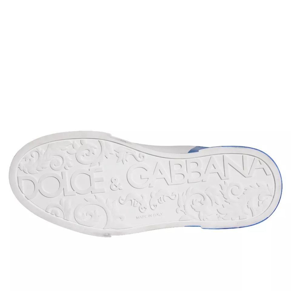 Dolce & Gabbana Weiß Blau Leder Logo Low Top Sneakers Männer Schuhe