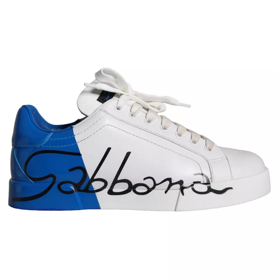 Dolce & Gabbana Weiß Blau Leder Logo Low Top Sneakers Männer Schuhe