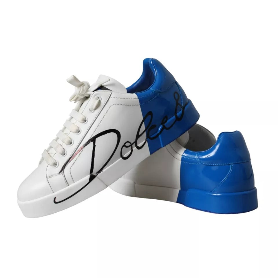 Dolce & Gabbana Weiß Blau Leder Logo Low Top Sneakers Männer Schuhe