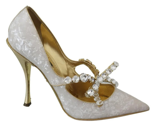 Dolce & Gabbana Weiß Kristall Schleife Perle Mary Jane Pumps Schuhe