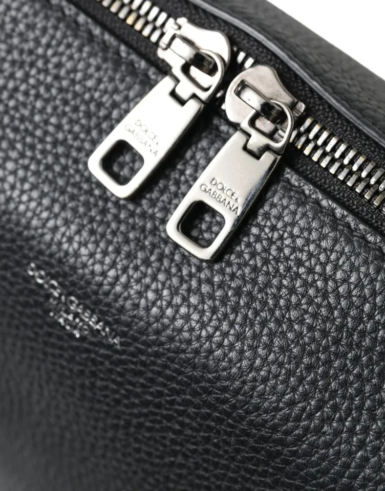 Dolce & Gabbana Schwarzes Kieselleder Rand Schulterriemen Männer Tasche