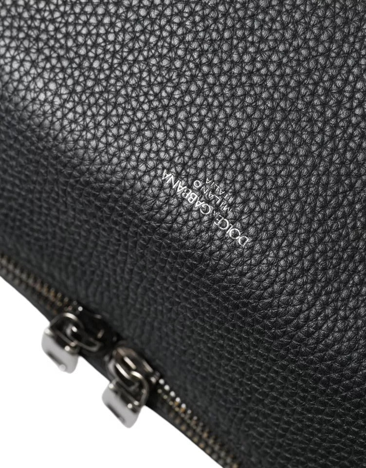 Dolce & Gabbana Schwarzes Kieselleder Rand Schulterriemen Männer Tasche