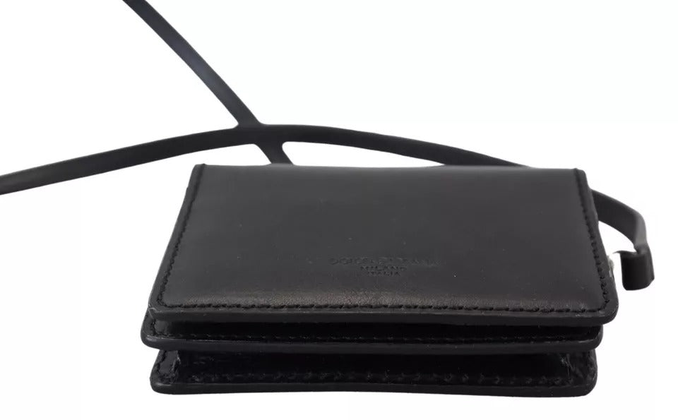 Dolce & Gabbana Schwarzes Leder Bifold Shoulder Sling Frauen Brieftasche