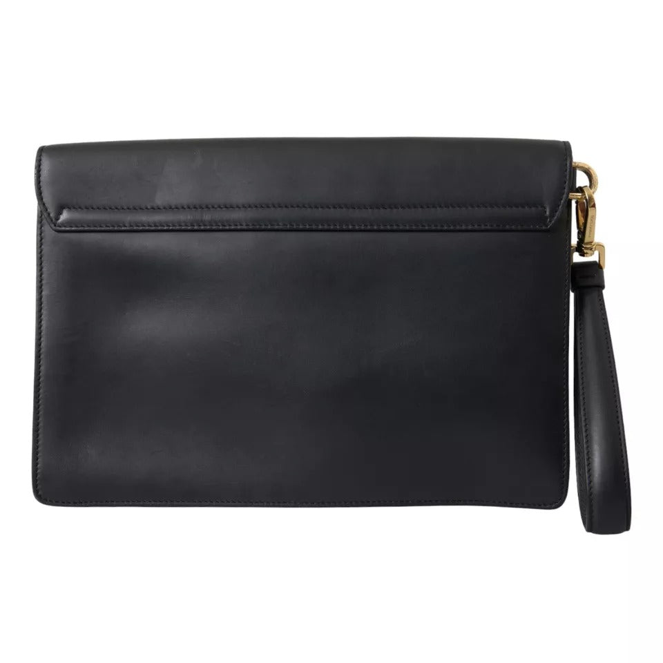 Dolce & Gabbana Schwarzes Kalbsleder Großer Logo-Dokumentenhalter Clutch Herren Tasche