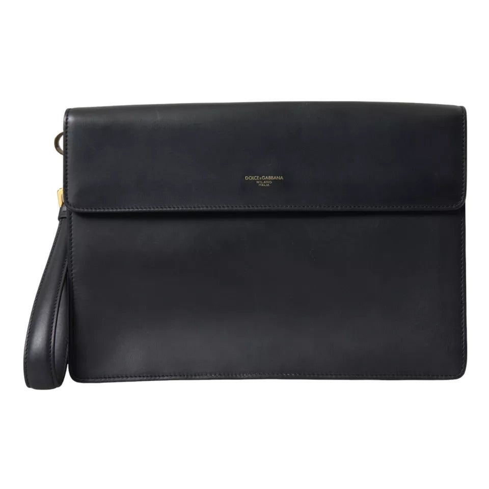 Dolce & Gabbana Schwarzes Kalbsleder Großer Logo-Dokumentenhalter Clutch Herren Tasche