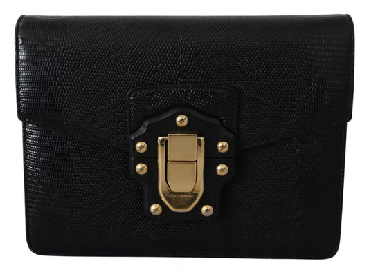 Dolce & Gabbana Schwarzes Leder Gold Metall Mini Frauen Geldbeutel Tasche Lucia Brieftasche