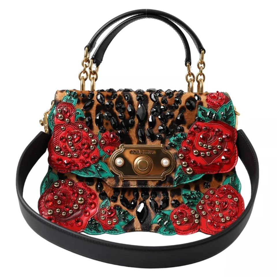 Dolce & Gabbana Multicolor Leopard Crystal Roses WELCOME Pelztasche