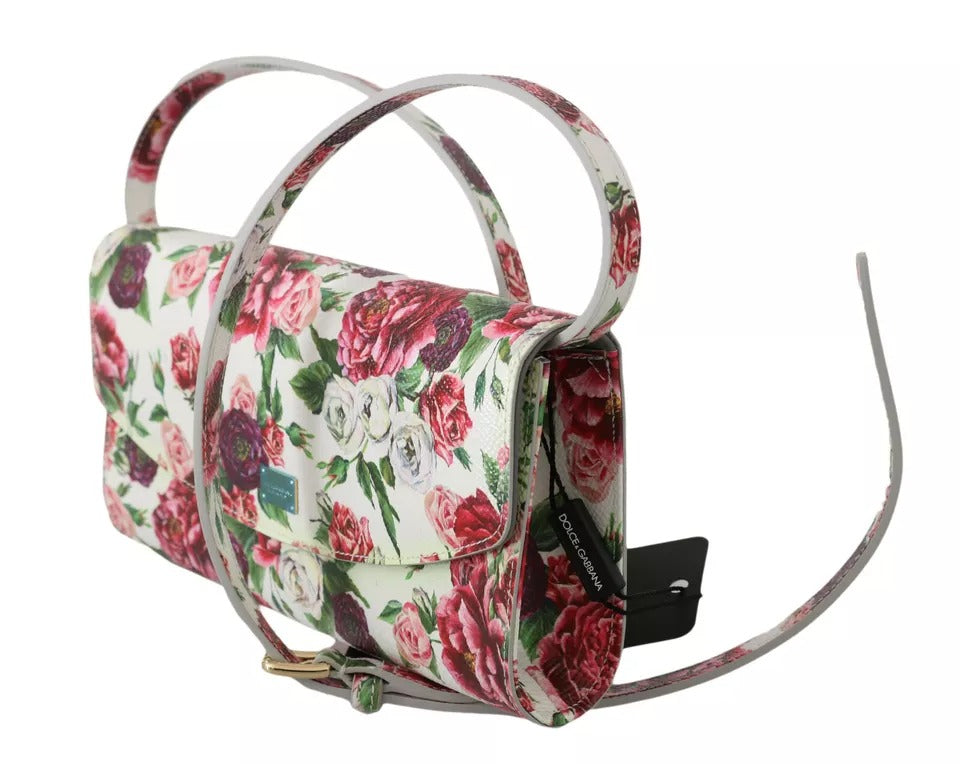 Dolce & Gabbana Weiße Handtasche Clutch Floral Roses Leder Cross Body Bag