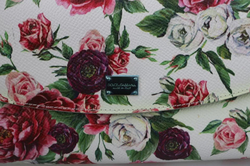 Dolce & Gabbana Weiße Handtasche Clutch Floral Roses Leder Cross Body Bag