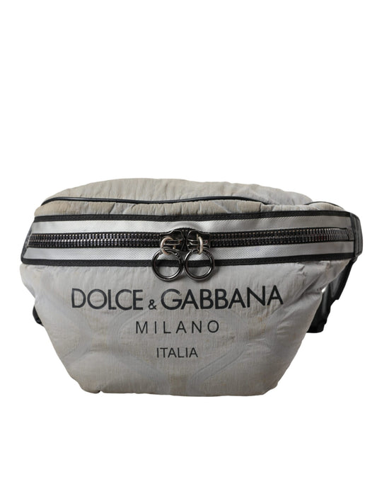 Dolce & Gabbana Silber Schwarz Nylon Leder Logo Gürteltasche