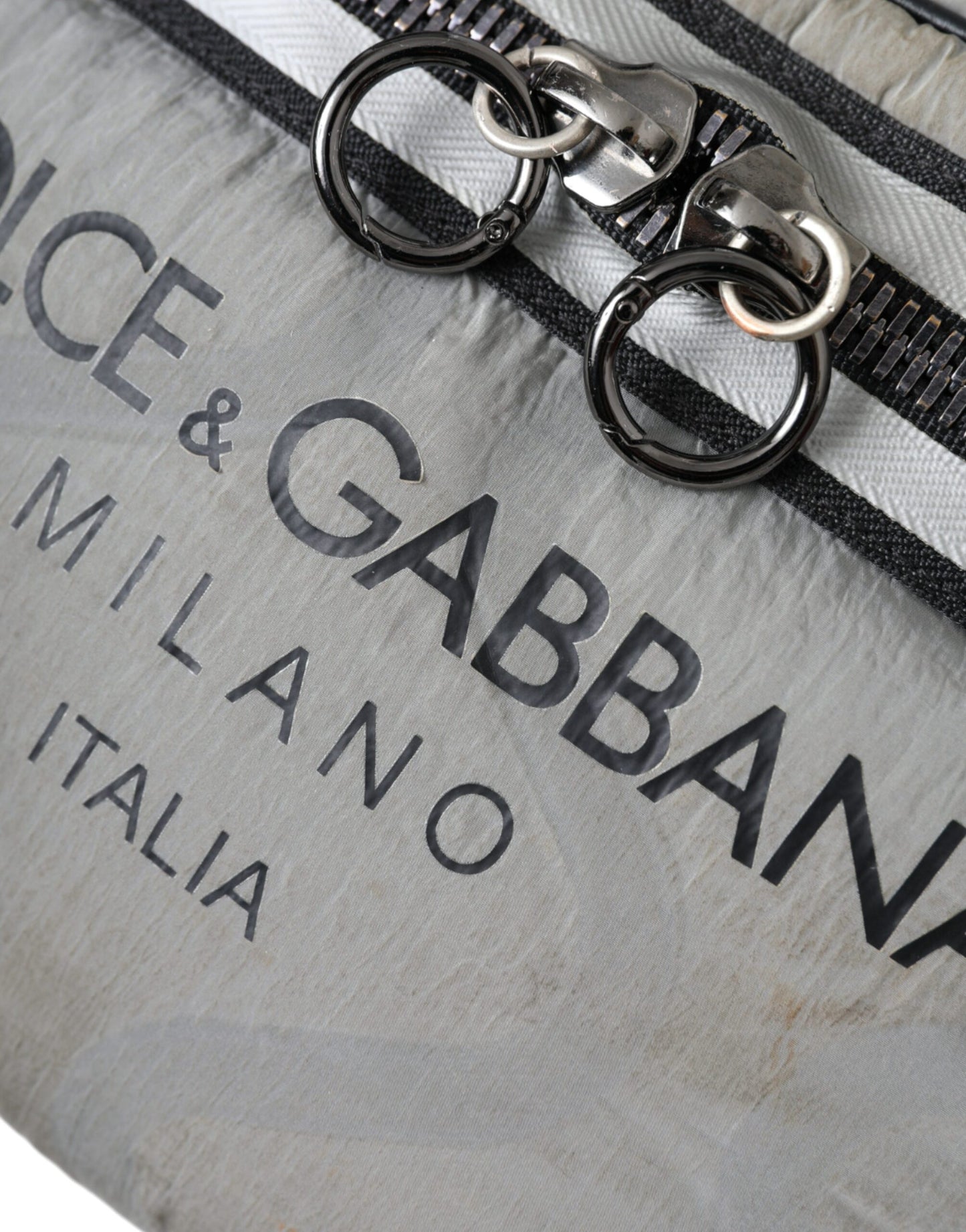 Dolce & Gabbana Silber Schwarz Nylon Leder Logo Gürteltasche