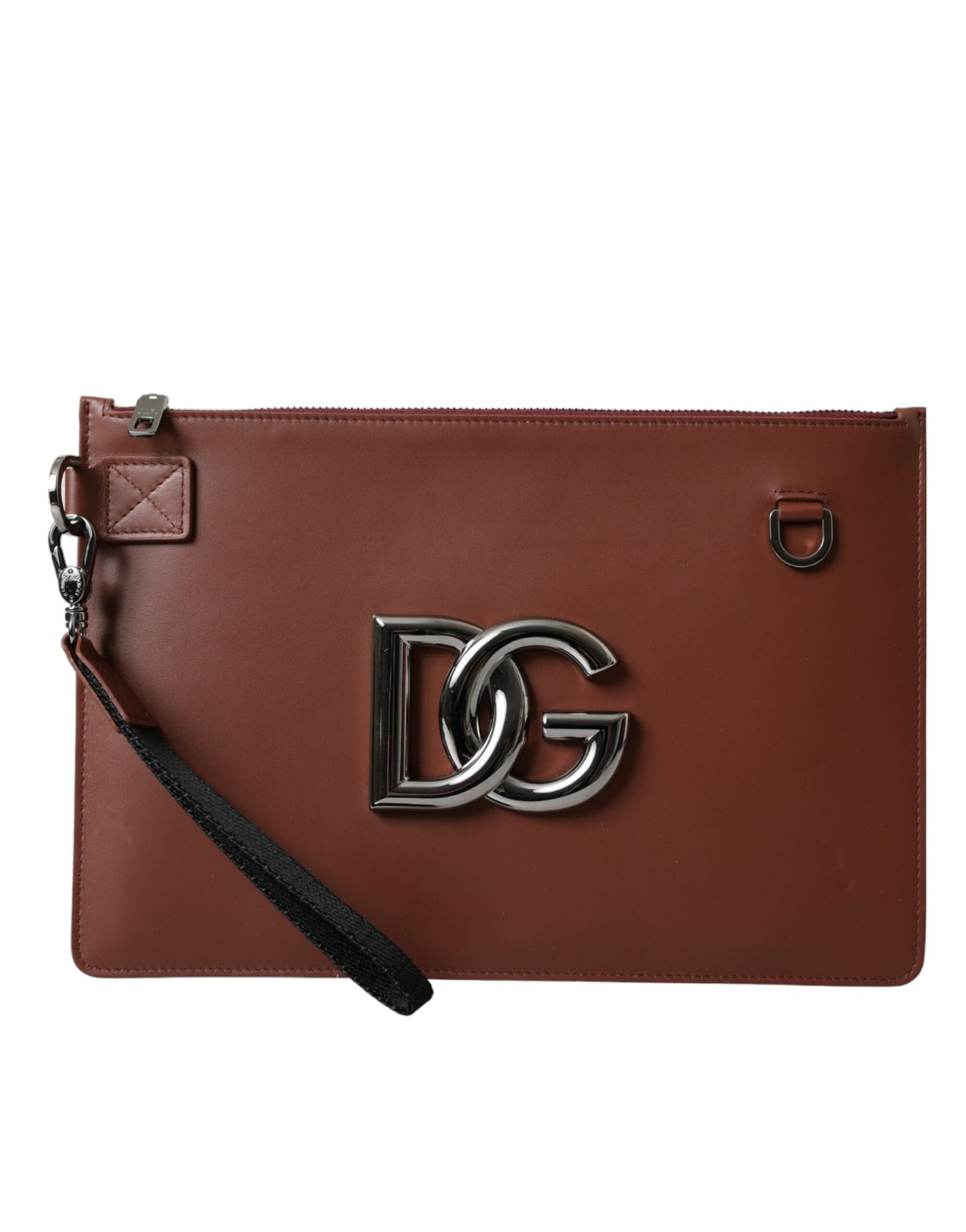 Dolce & Gabbana Handgelenktasche aus braunem Kalbsleder DG Logo Pouch