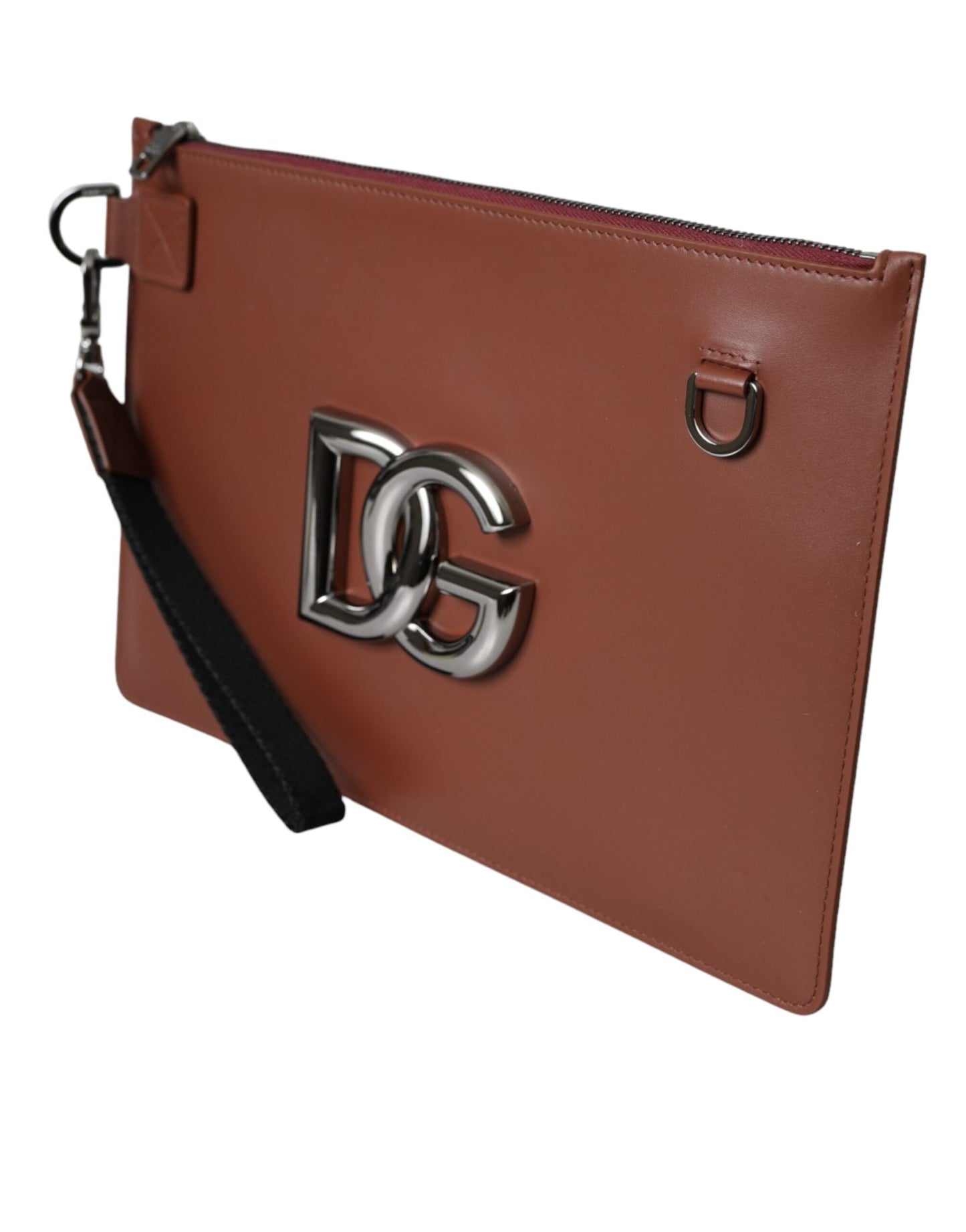 Dolce & Gabbana Handgelenktasche aus braunem Kalbsleder DG Logo Pouch