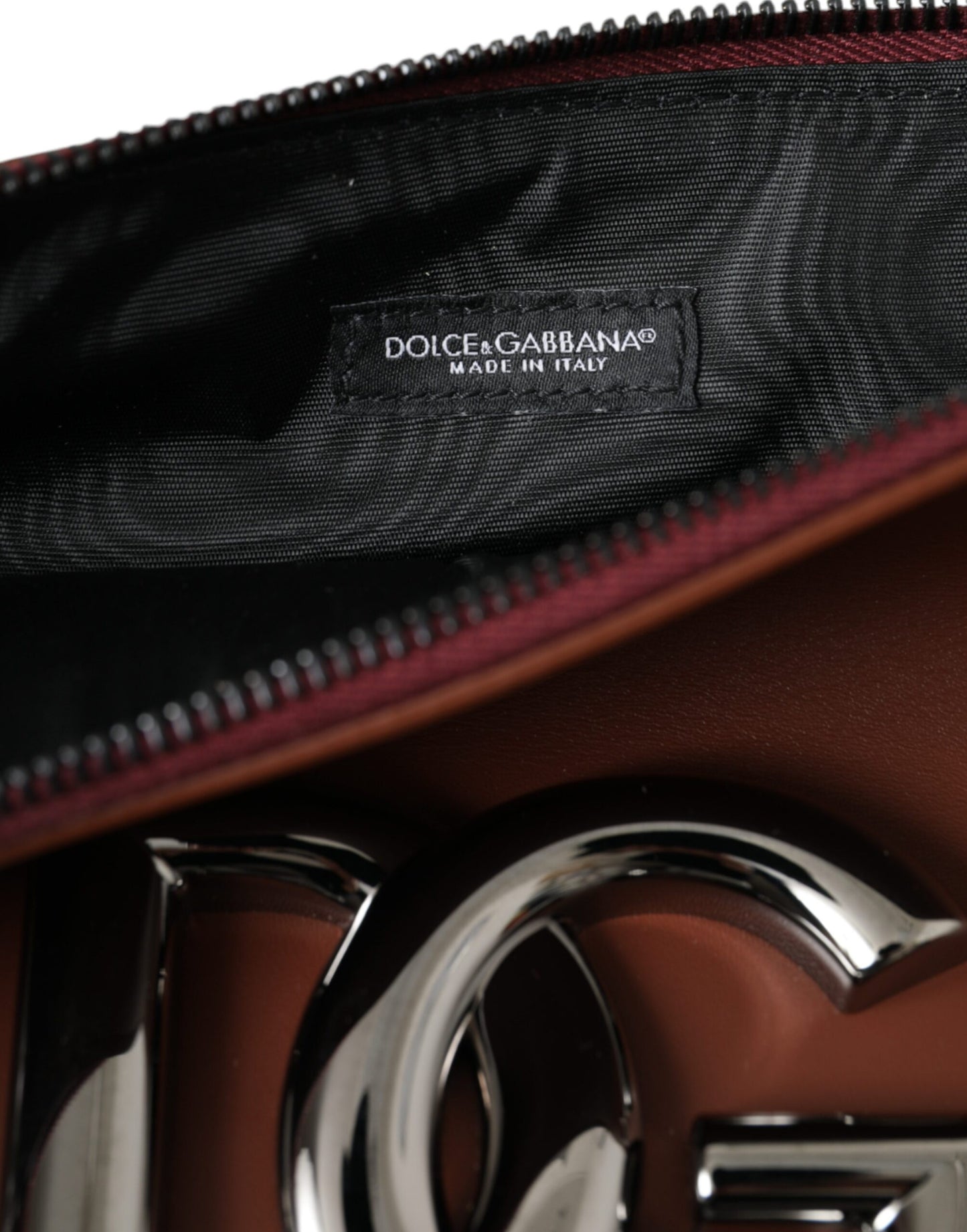 Dolce & Gabbana Handgelenktasche aus braunem Kalbsleder DG Logo Pouch