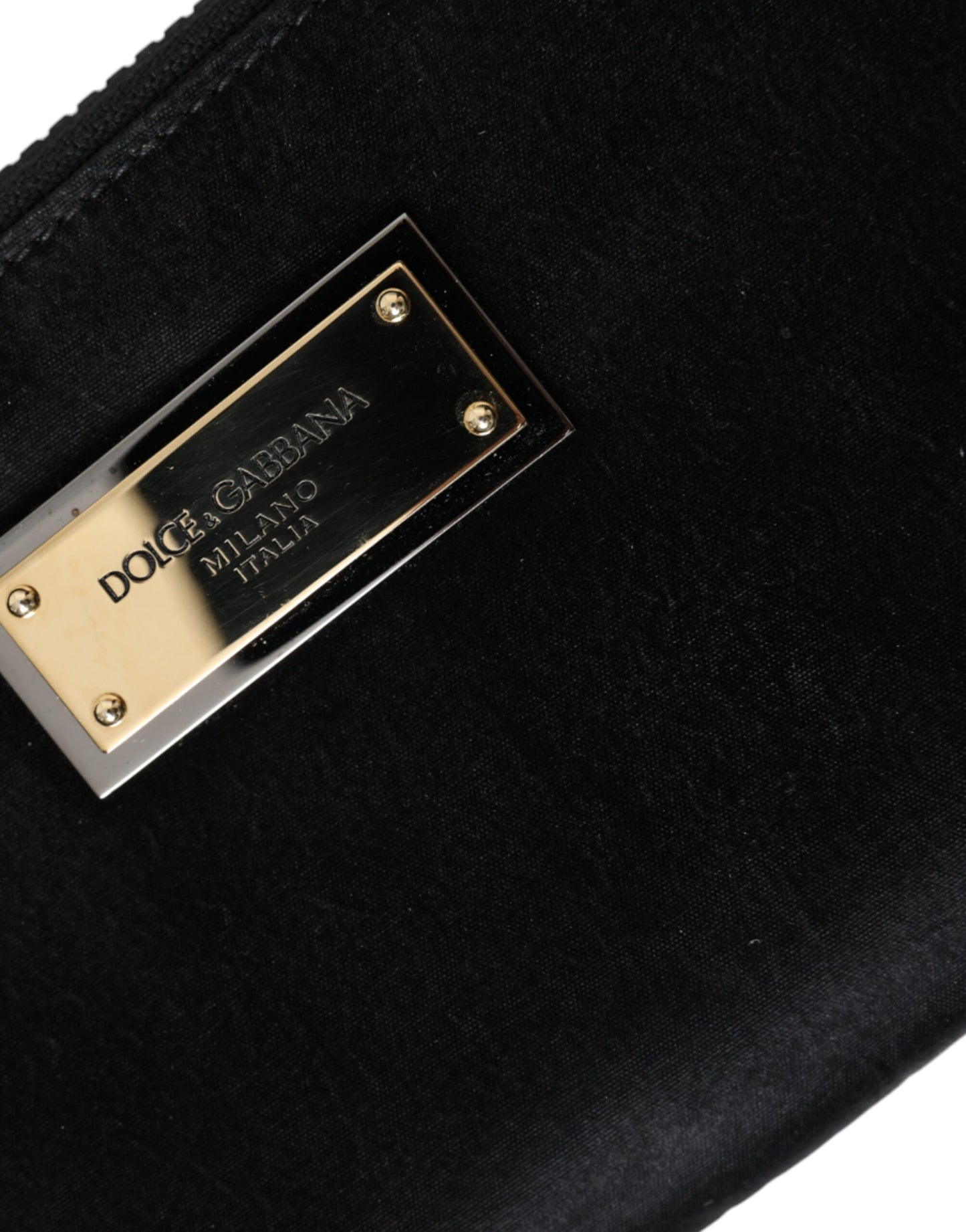 Dolce & Gabbana Schwarzes Nylon Logo Plaque Schlüsselanhänger Tasche Clutch