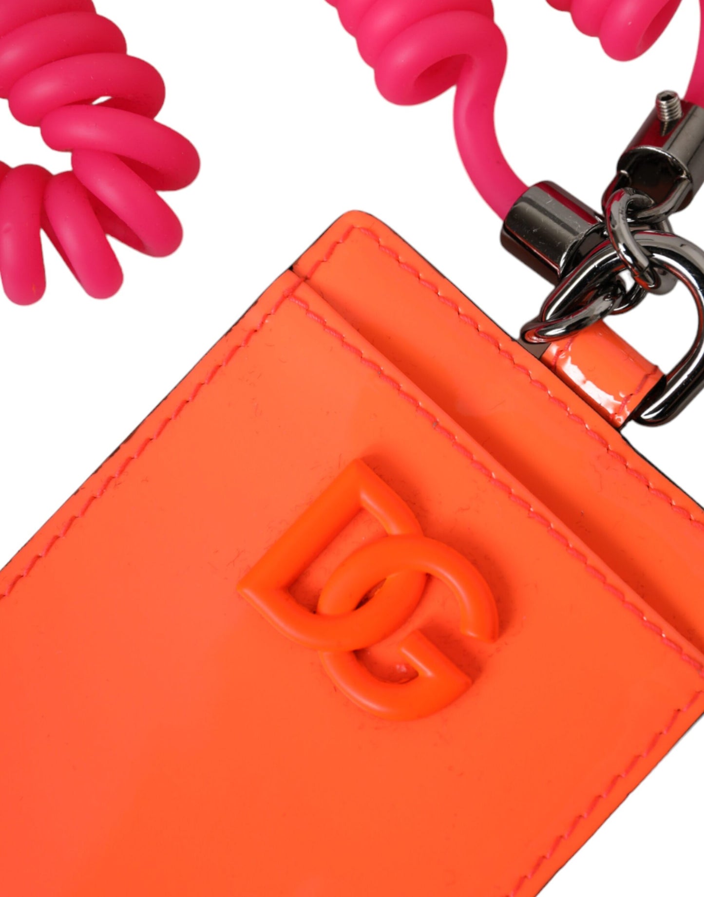 Dolce & Gabbana Orange-rosa Leder DG Logo Halsband Kartenhalter Brieftasche