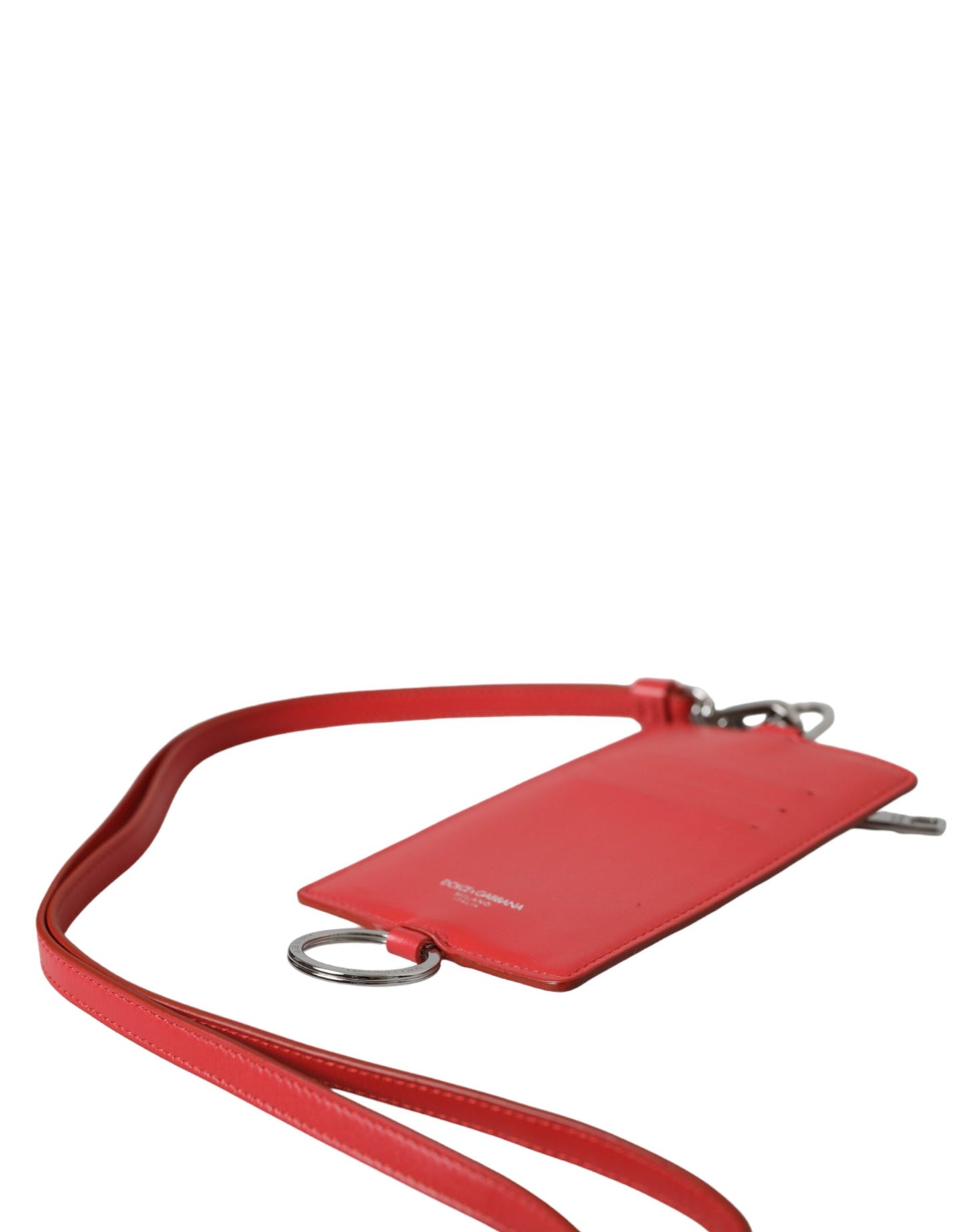 Dolce & Gabbana Rotes Kalbsleder Lanyard Logo Kartenhalter Brieftasche