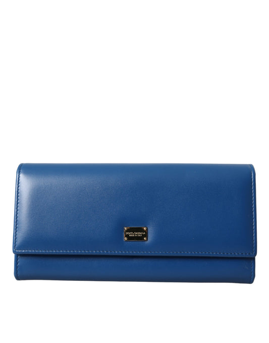 Dolce & Gabbana Blaue Dauphine Leder-Logo-Plakette Kontinentale Brieftasche