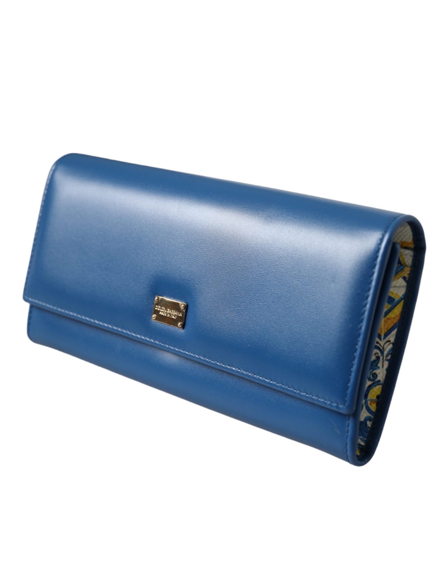 Dolce & Gabbana Blaue Dauphine Leder-Logo-Plakette Kontinentale Brieftasche