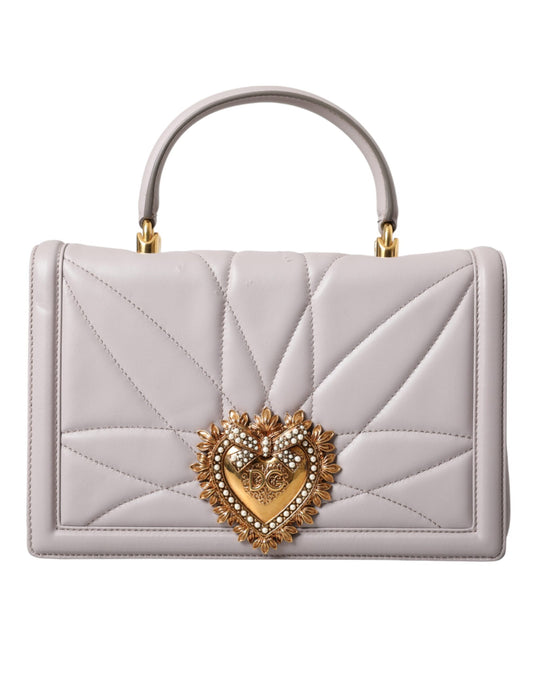 Dolce & Gabbana Hellgraue Devotion Gold Heart Leder Umhängetasche