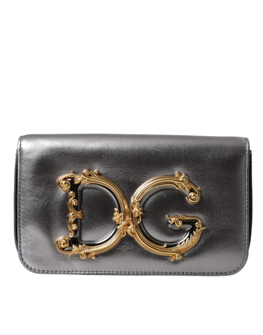 Dolce & Gabbana Metallic Silber Leder DG Girls Napa Umhängetasche