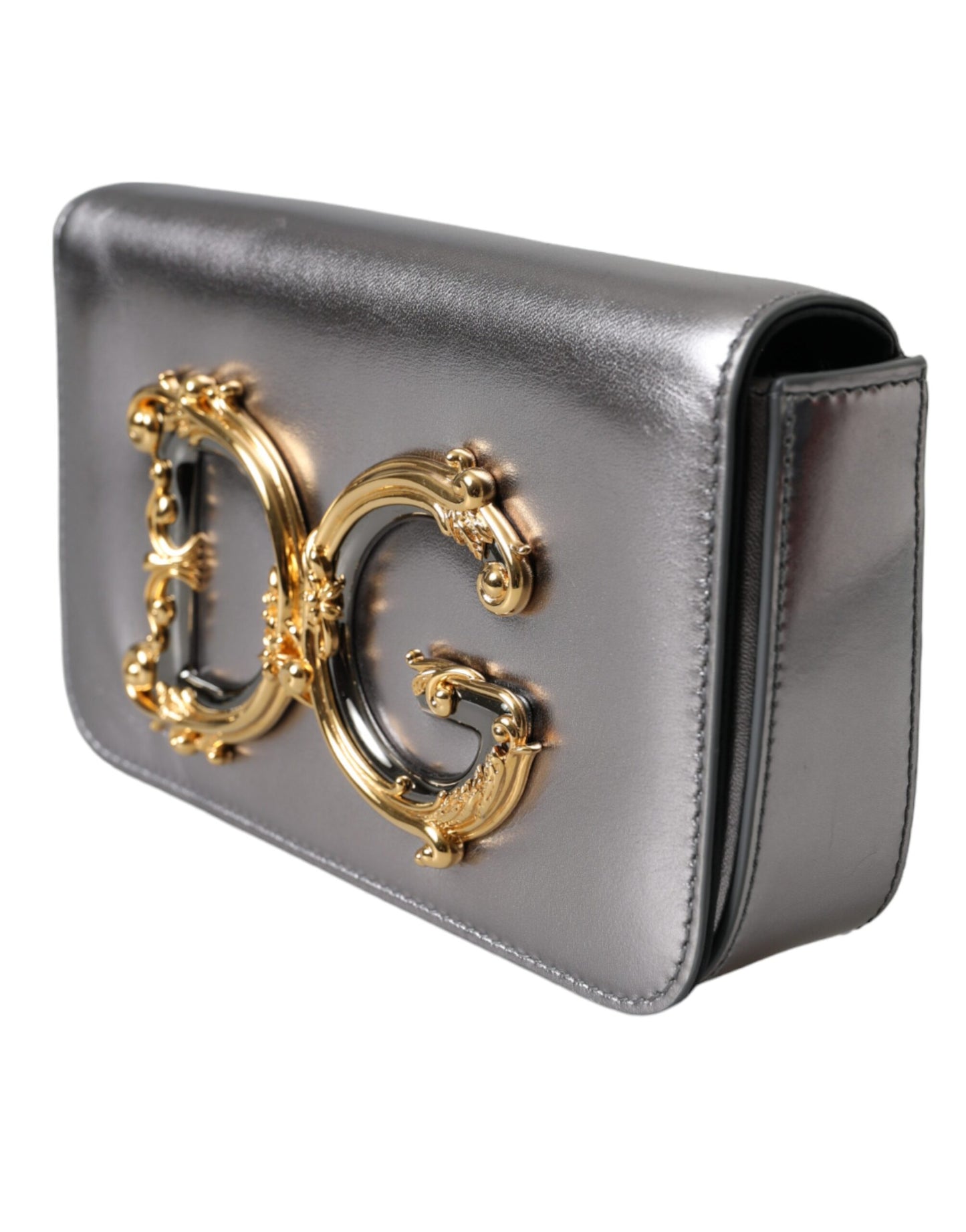 Dolce & Gabbana Metallic Silber Leder DG Girls Napa Umhängetasche