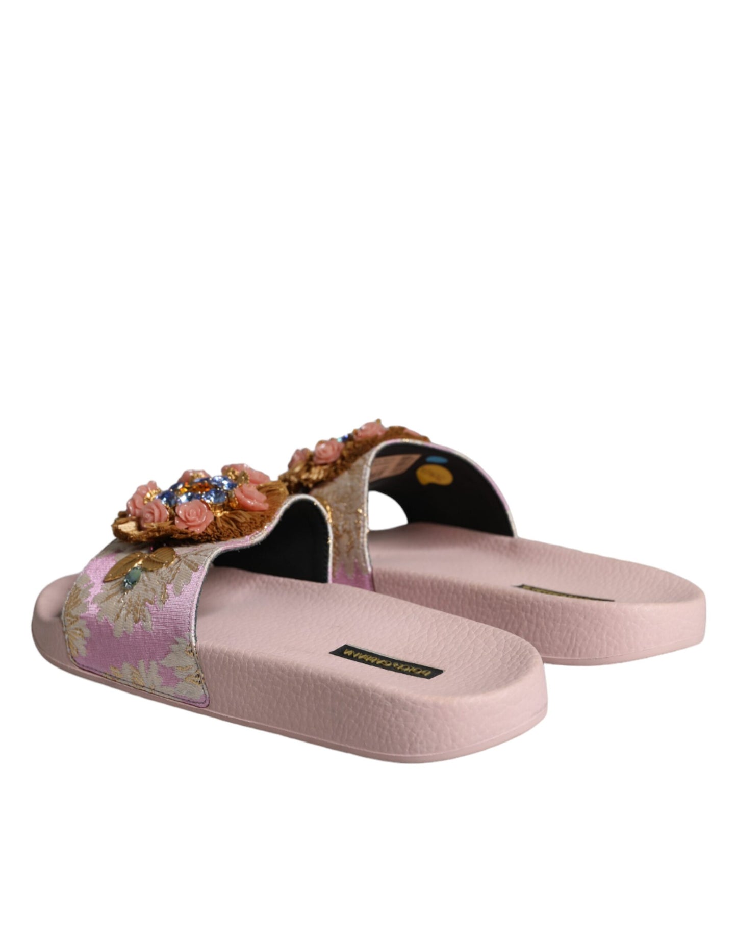 Dolce & Gabbana Rosa Brokat-Kristall-Sandalen Pantoletten Strandmode Schuhe