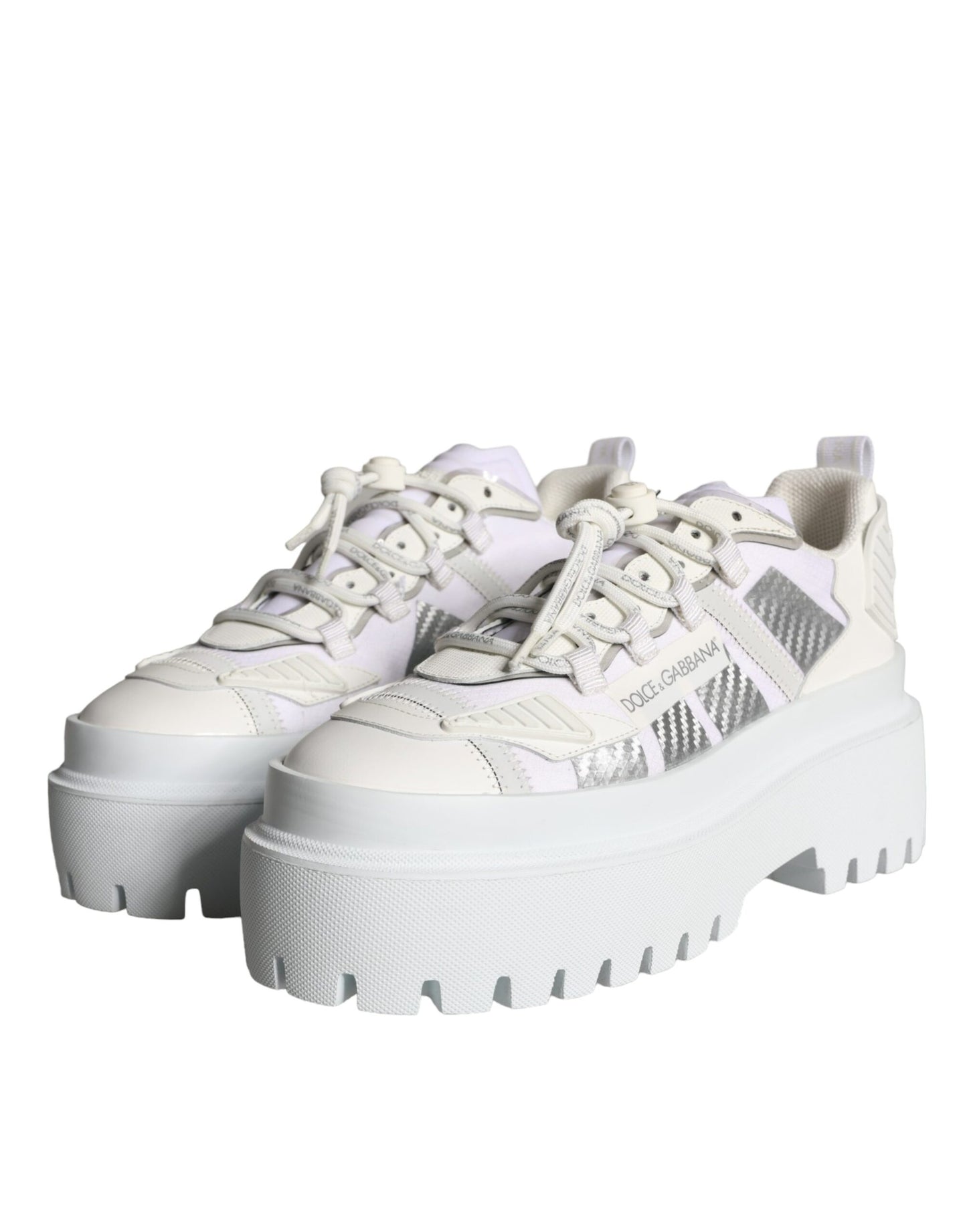 Dolce & Gabbana Weiß Silber Chunky Plattform Turnschuhe Schuhe