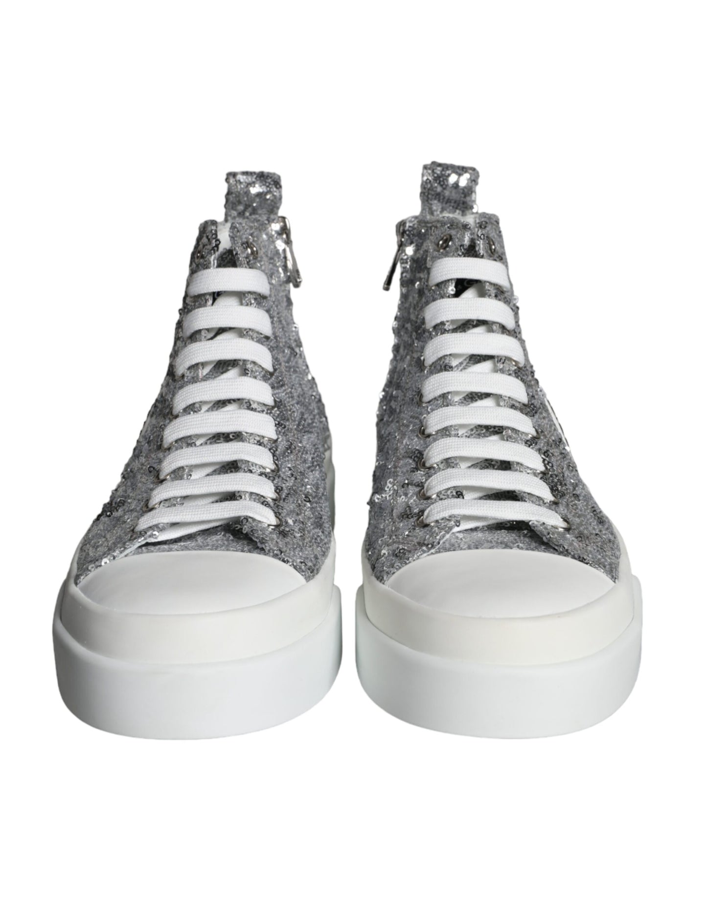 Dolce & Gabbana Silber Weiß Pailletten High Top Turnschuhe Schuhe