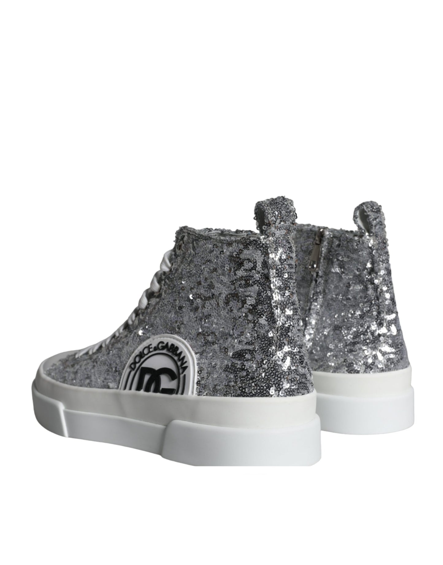 Dolce & Gabbana Silber Weiß Pailletten High Top Turnschuhe Schuhe