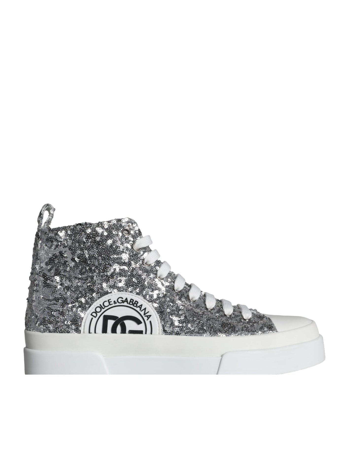 Dolce & Gabbana Silber Weiß Pailletten High Top Turnschuhe Schuhe