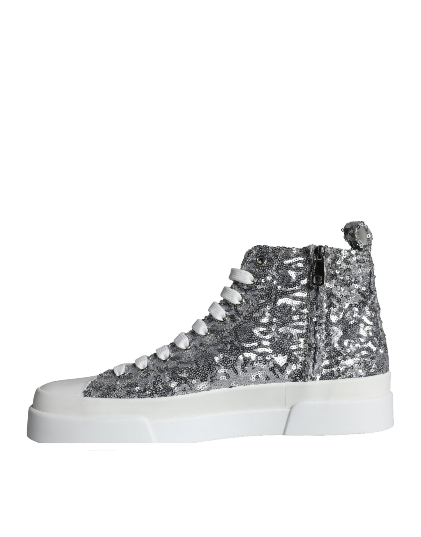 Dolce & Gabbana Silber Weiß Pailletten High Top Turnschuhe Schuhe