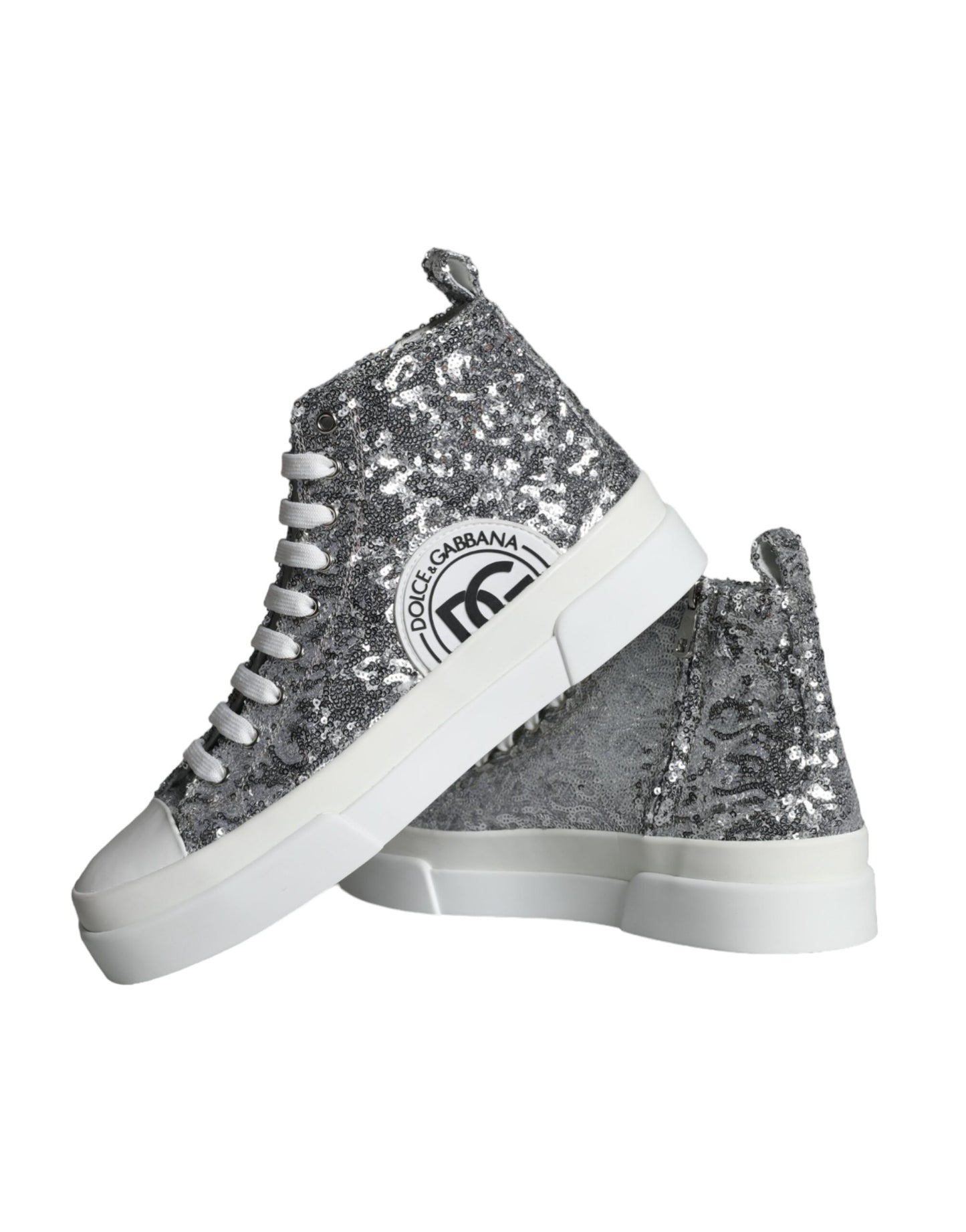 Dolce & Gabbana Silber Weiß Pailletten High Top Turnschuhe Schuhe