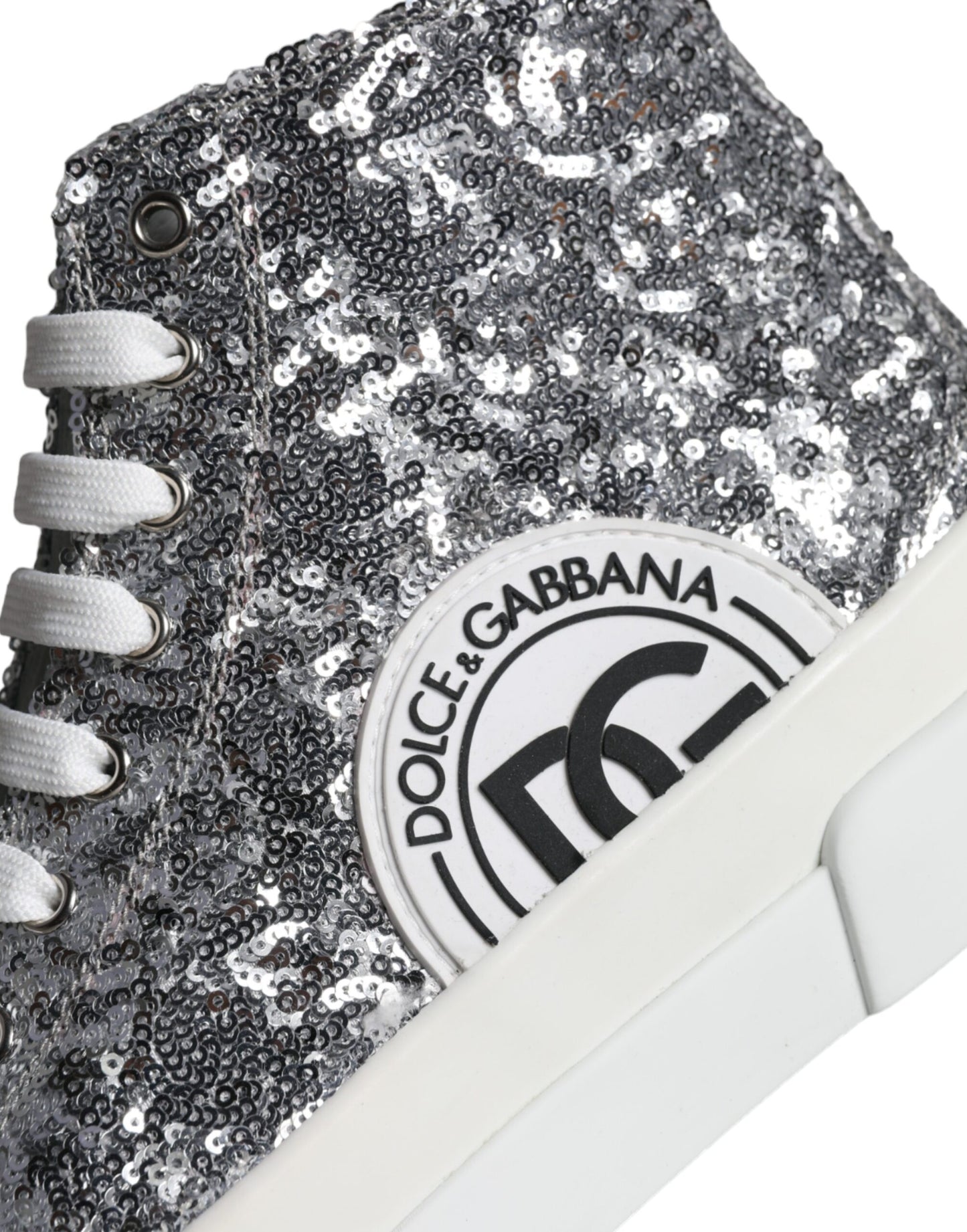 Dolce & Gabbana Silber Weiß Pailletten High Top Turnschuhe Schuhe