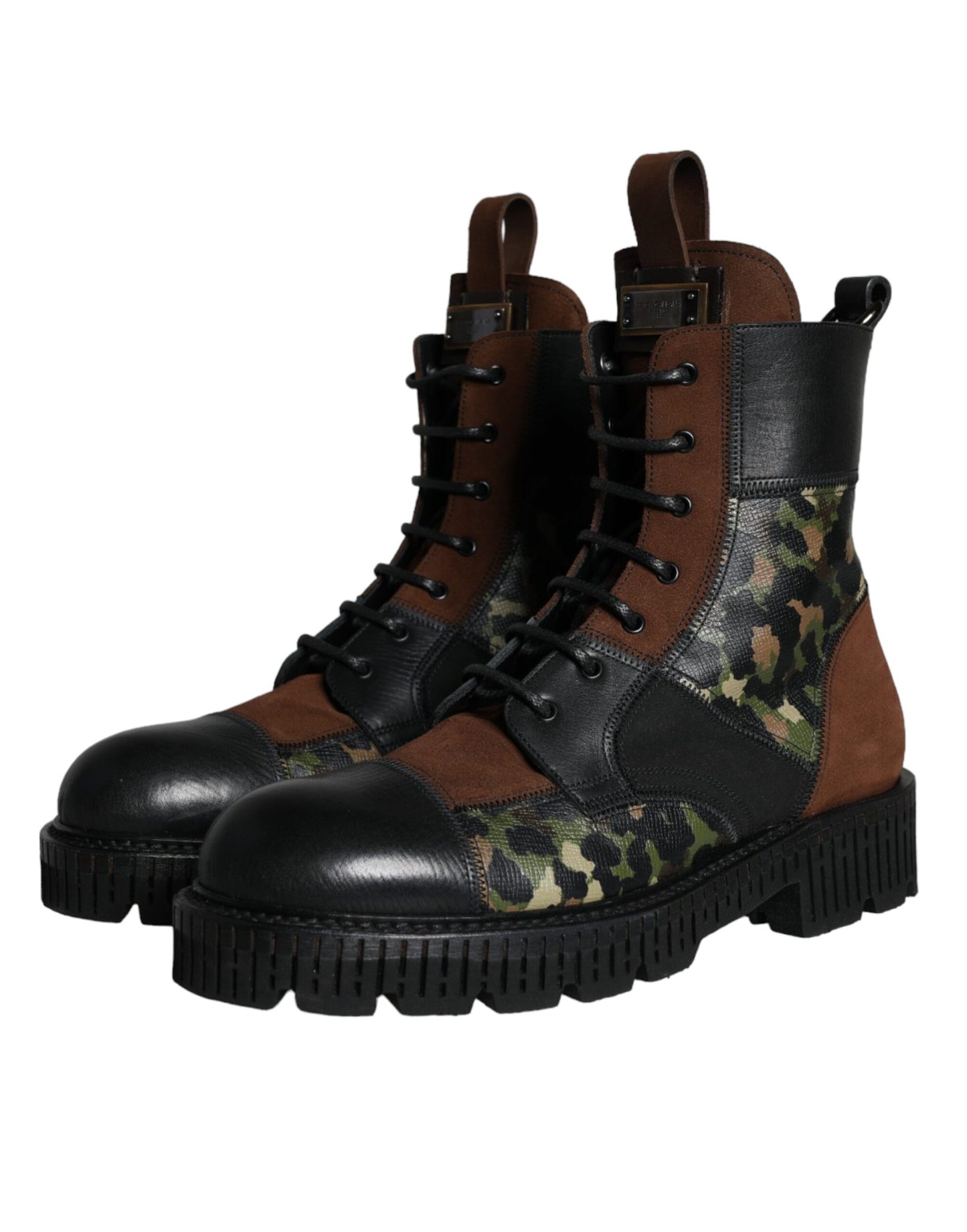 Dolce & Gabbana Braun Wildleder Camouflage Leder Combat Stiefel Schuhe