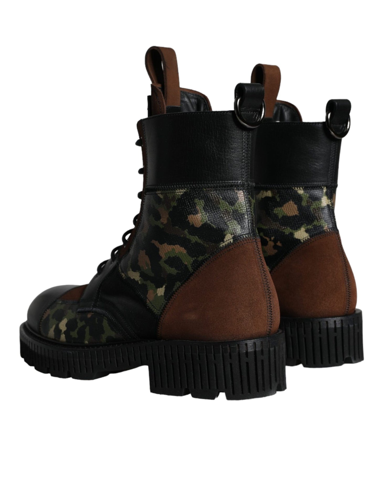 Dolce & Gabbana Braun Wildleder Camouflage Leder Combat Stiefel Schuhe