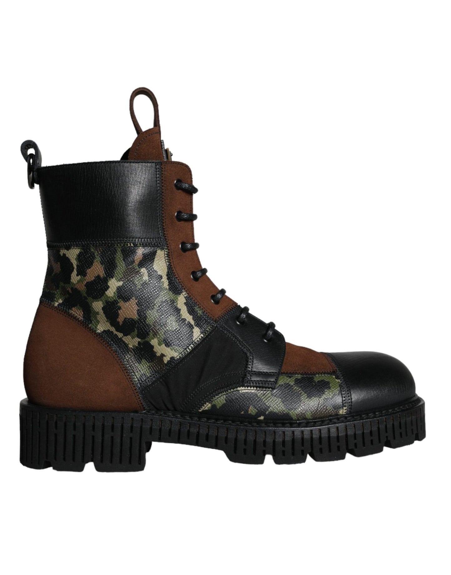 Dolce & Gabbana Braun Wildleder Camouflage Leder Combat Stiefel Schuhe