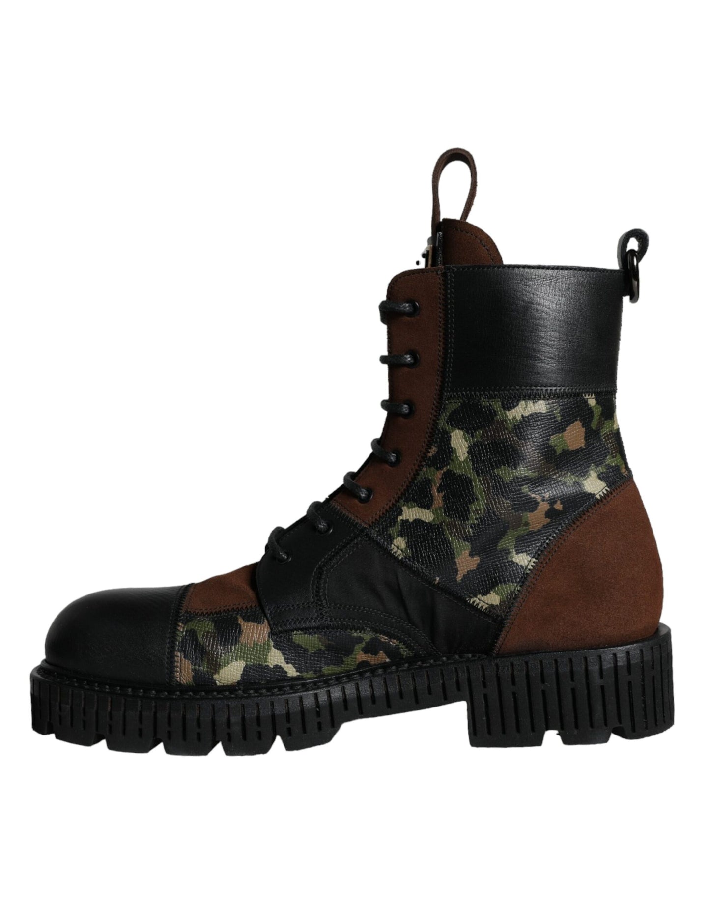 Dolce & Gabbana Braun Wildleder Camouflage Leder Combat Stiefel Schuhe