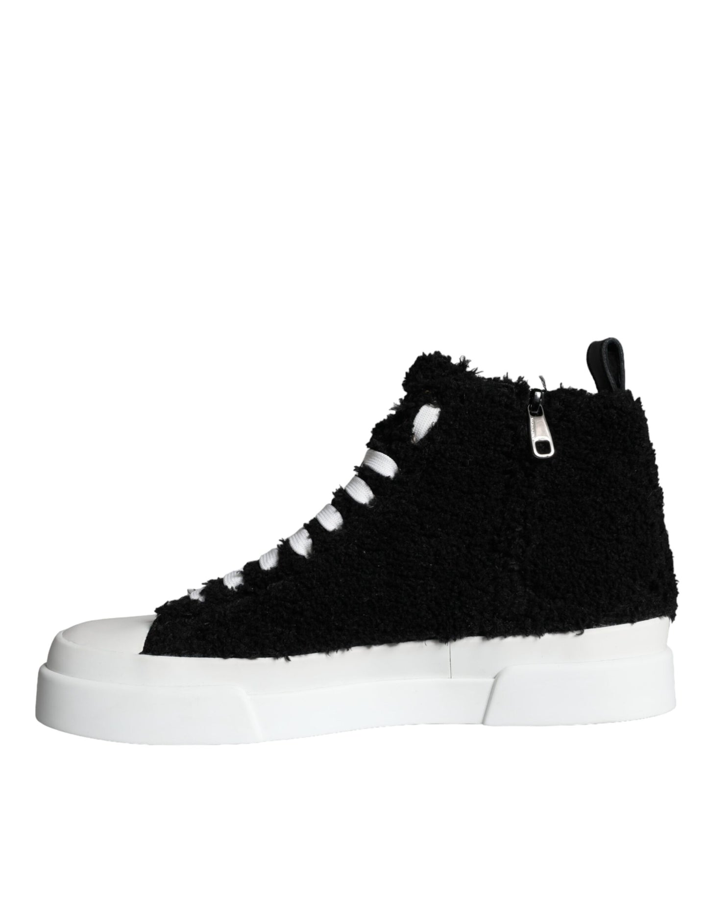 Dolce & Gabbana Schwarz Weiß Fell Logo High Top Sneaker Schuhe