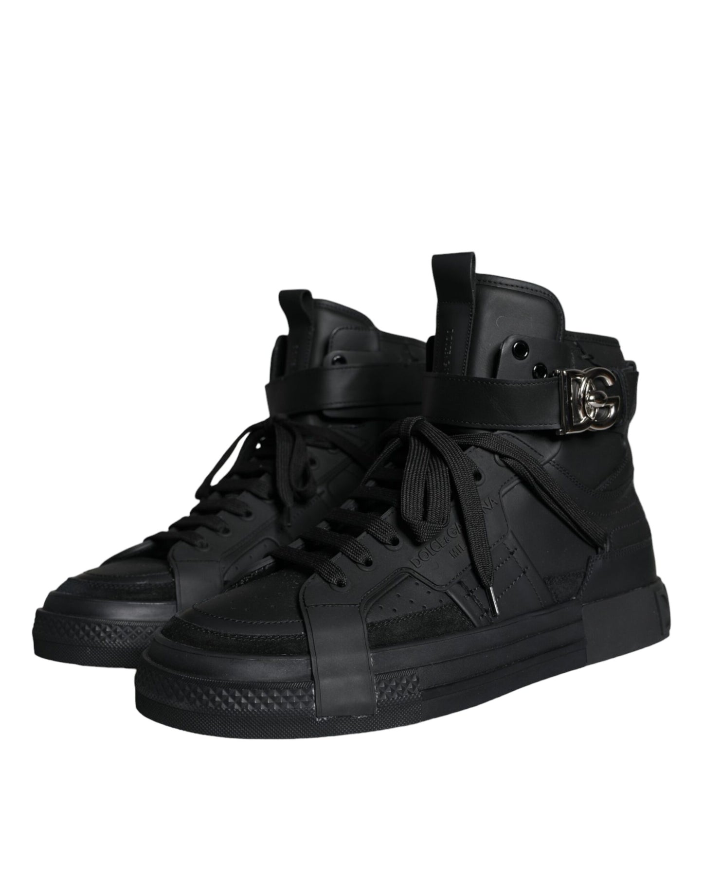 Dolce & Gabbana Schwarze Leder High Top Logo Sneakers Schuhe