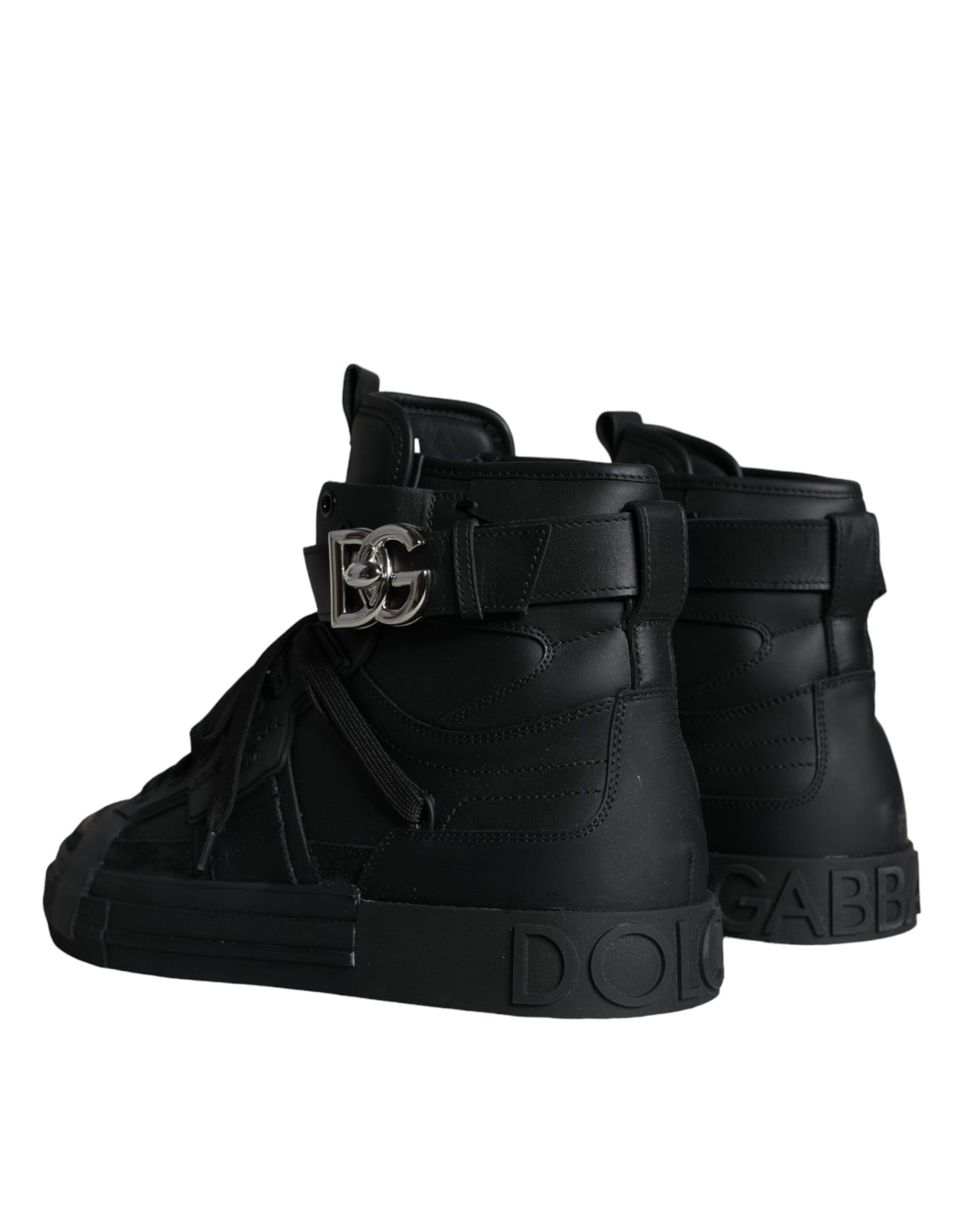 Dolce & Gabbana Schwarze Leder High Top Logo Sneakers Schuhe