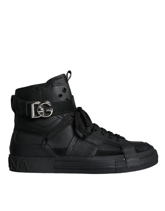 Dolce & Gabbana Schwarze Leder High Top Logo Sneakers Schuhe