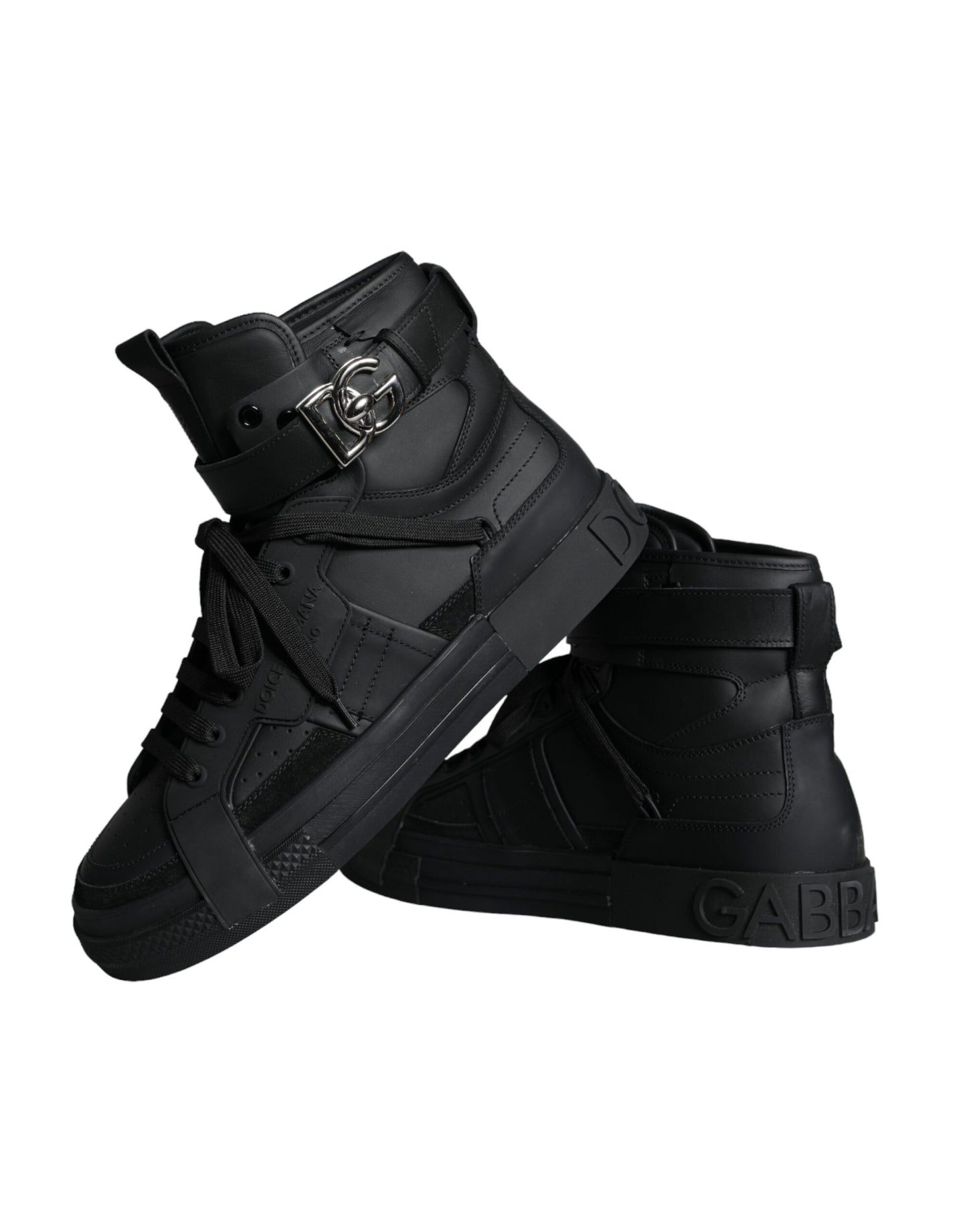 Dolce & Gabbana Schwarze Leder High Top Logo Sneakers Schuhe