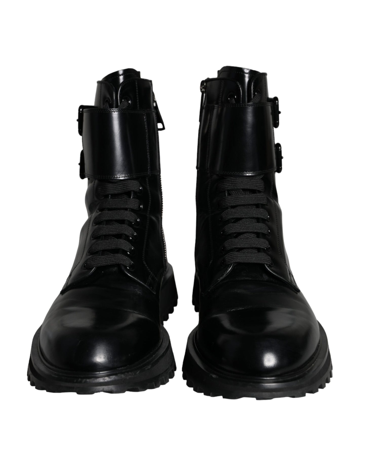 Dolce & Gabbana Schwarze Leder Schnürstiefel Männer Mid Calf Schuhe