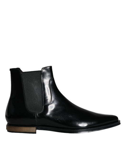 Dolce & Gabbana Schwarze Leder Chelsea-Stiefel Schuhe