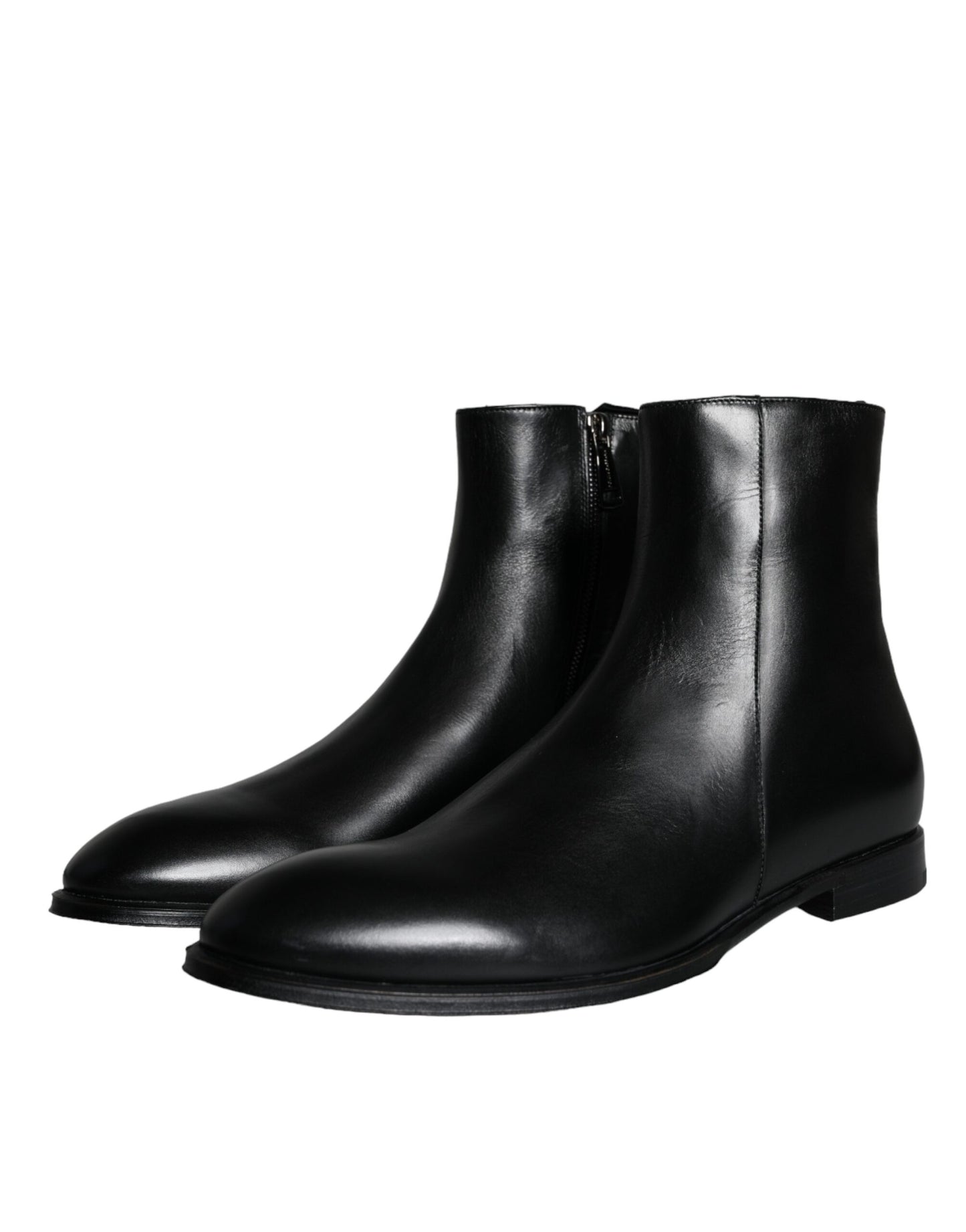 Dolce & Gabbana Schwarzes Kalbsleder Herrenstiefel Schuhe