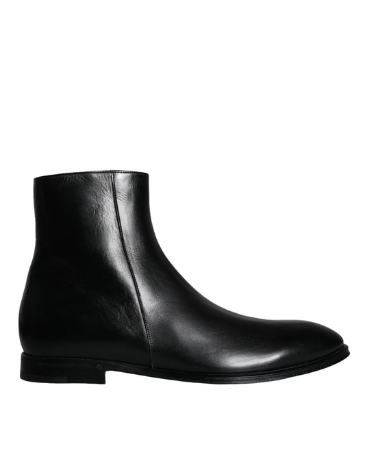 Dolce & Gabbana Schwarzes Kalbsleder Herrenstiefel Schuhe