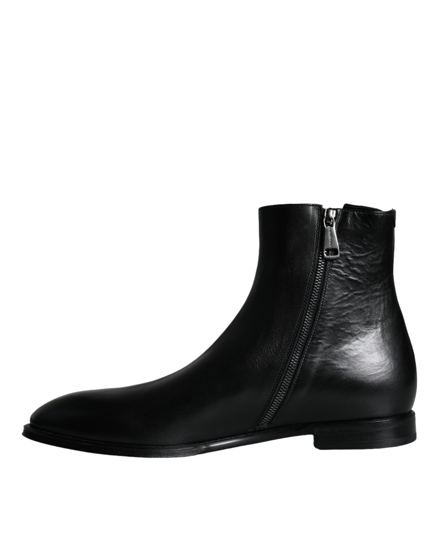 Dolce & Gabbana Schwarzes Kalbsleder Herrenstiefel Schuhe